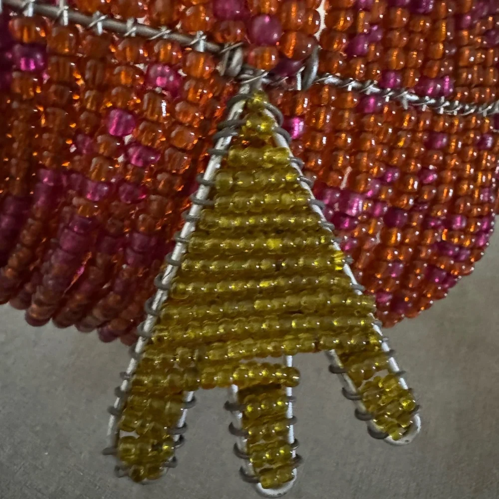 Handcrafted Beaded Fish Ornament - Red and Gold